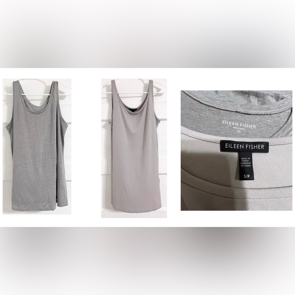 SET OF 2 Eileen Fisher Gray Sleeveless Tank Top one 100% Linen and one 100% Silk